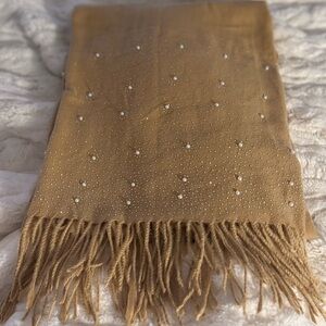 Tan Scarf with faux pearls